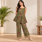 Kids Olive Green Printed Co-ord Set