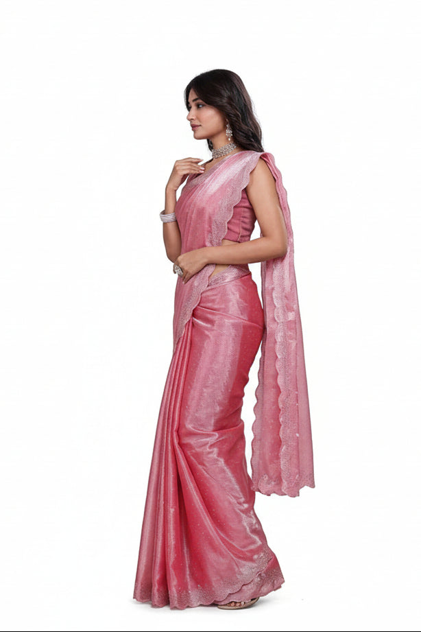 Pink Embellished Saree