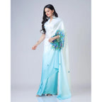 Sky Blue Printed Crepe Silk Saree