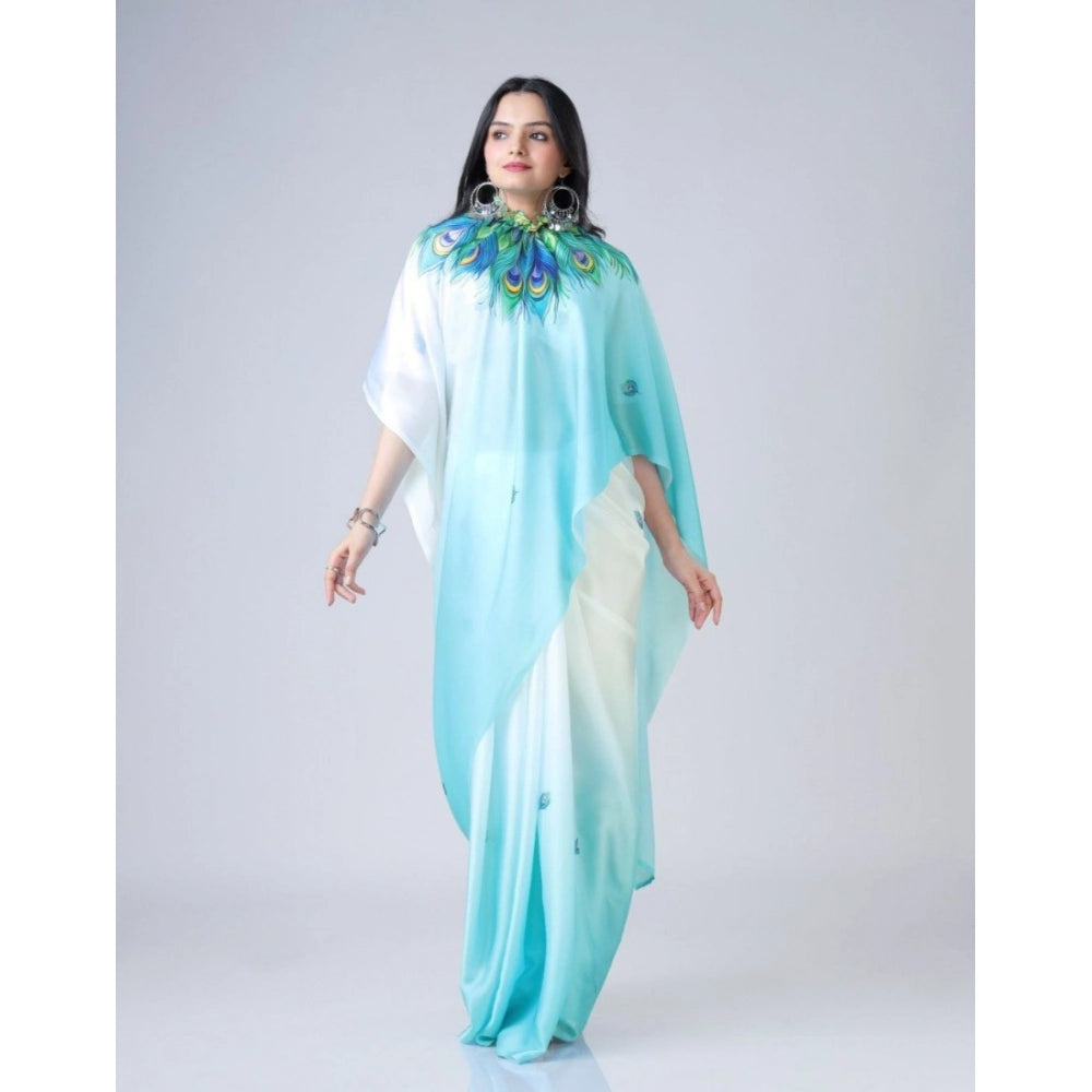 Sky Blue Printed Crepe Silk Saree