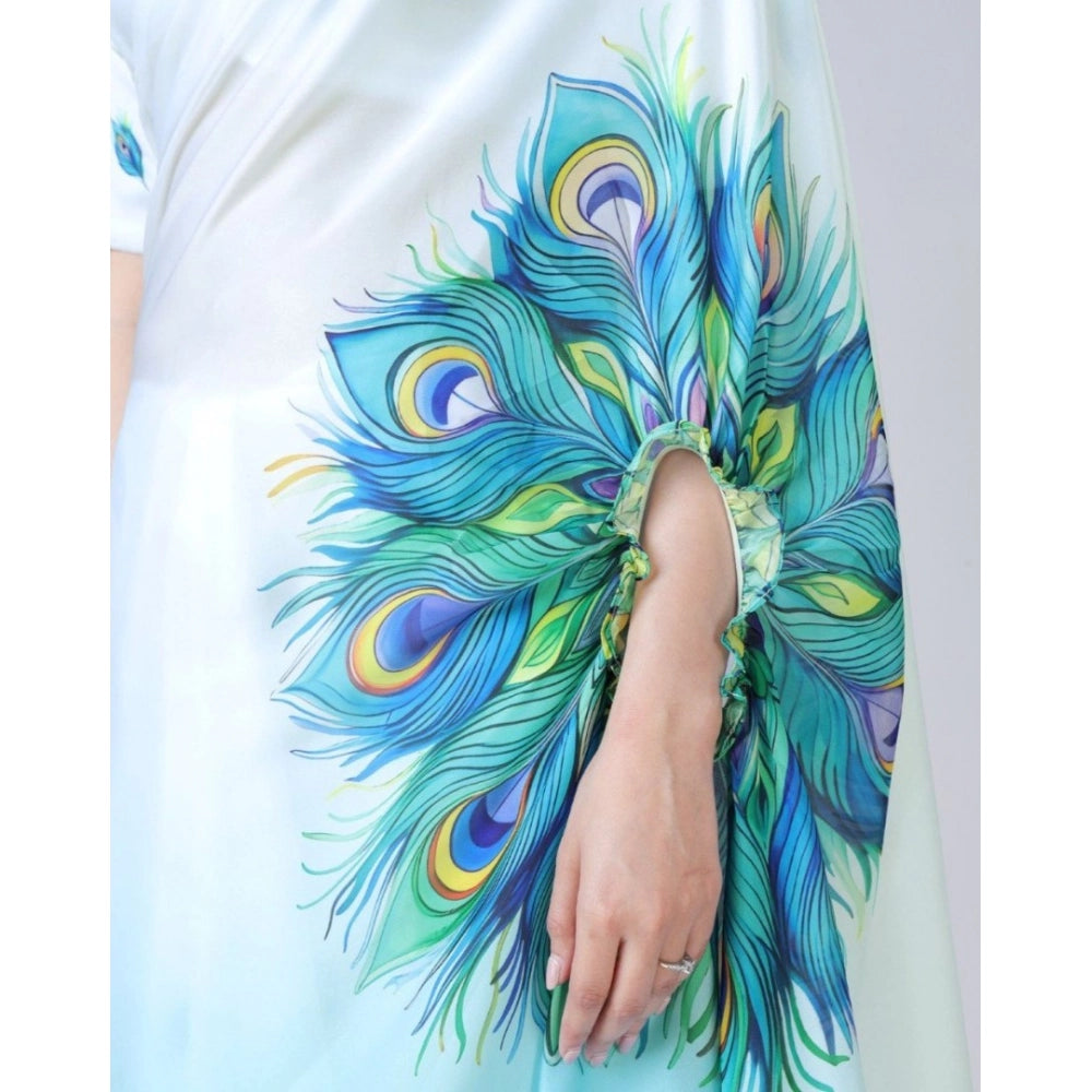 Sky Blue Printed Crepe Silk Saree