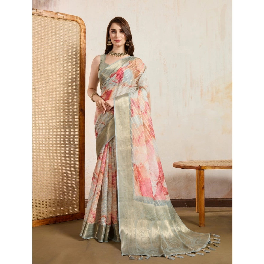 Coral Blossom Floral Print Saree