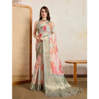 Coral Blossom Floral Print Saree