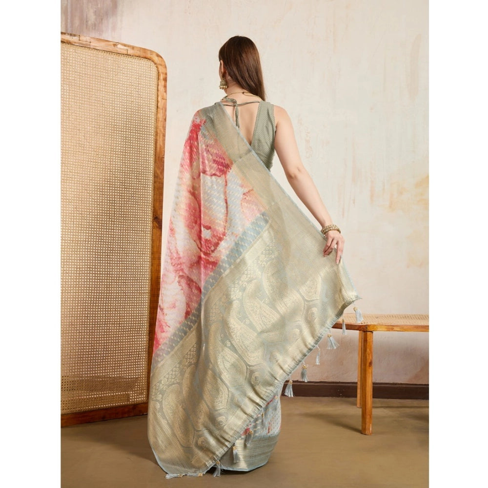Coral Blossom Floral Print Saree