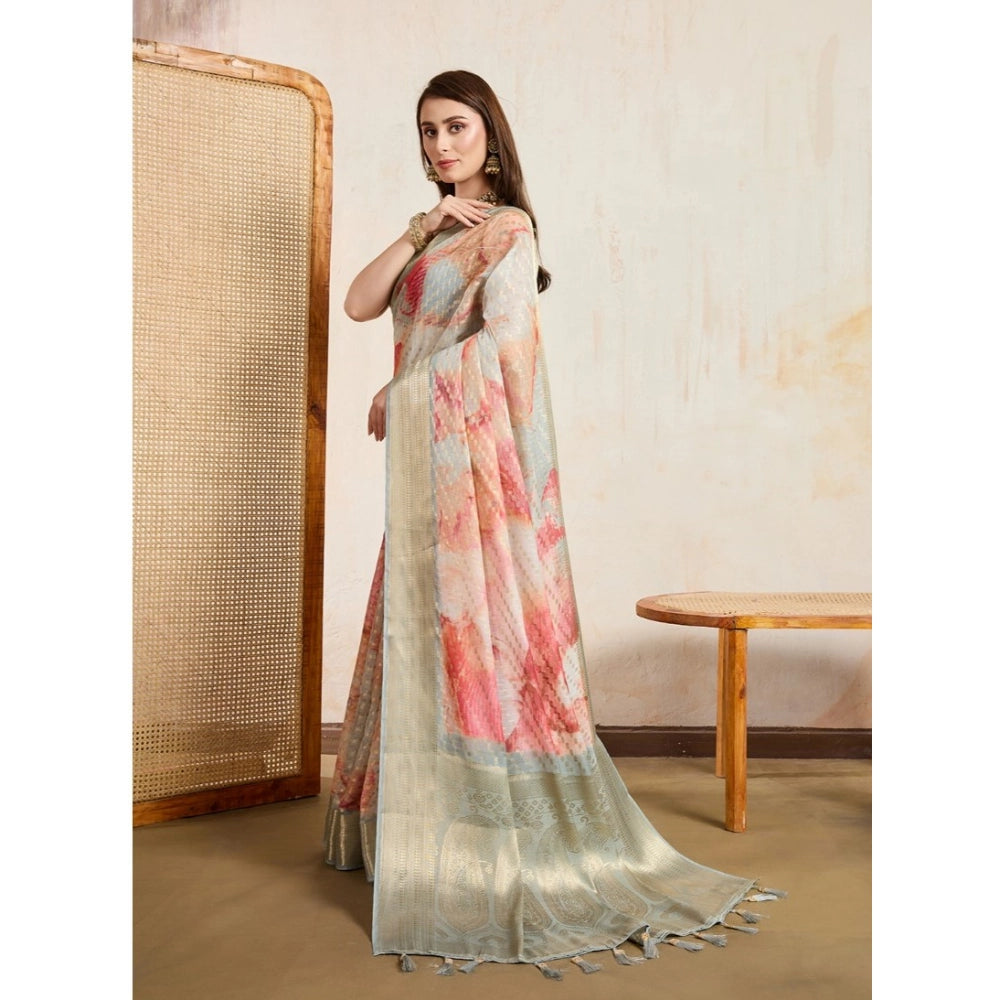 Coral Blossom Floral Print Saree