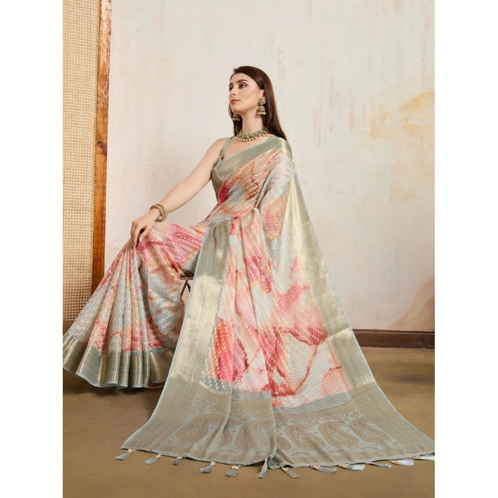 Coral Blossom Floral Print Saree