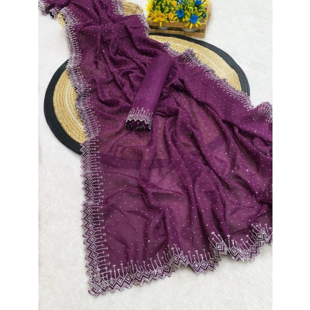 Purple Georgette Stone Work Saree