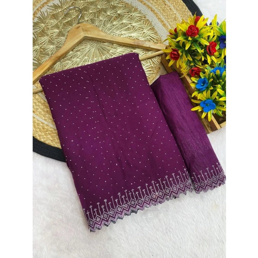 Purple Georgette Stone Work Saree