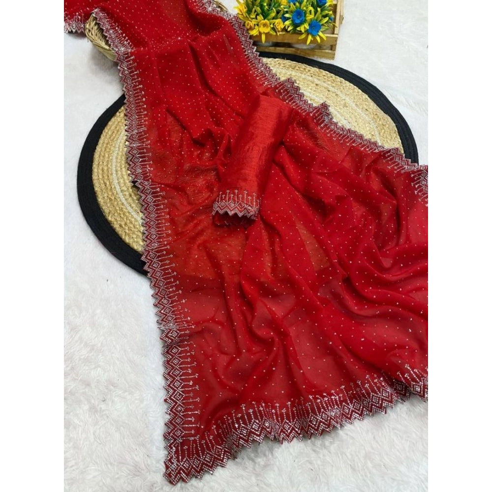Vibrant Red Georgette Stone Work Saree