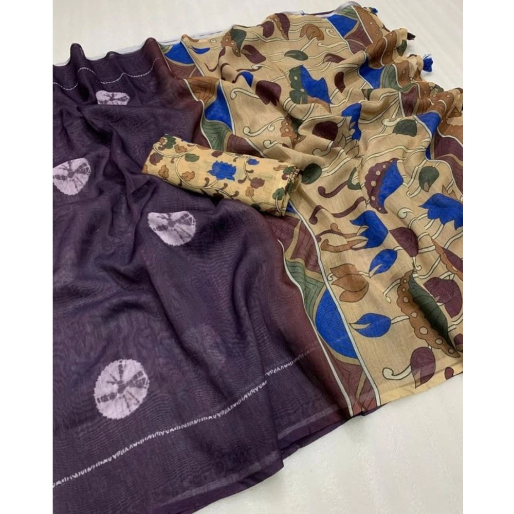 Purple Linen Printed Saree