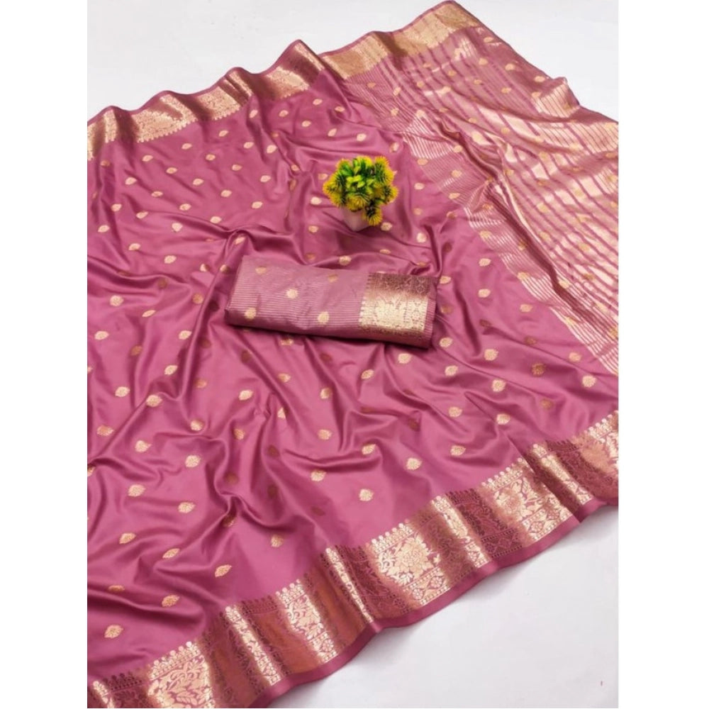 Pink Woven Jacquard Silk Saree