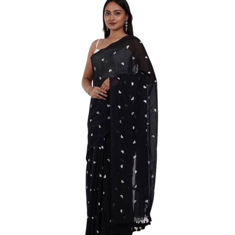 Midnight Black Linen Saree