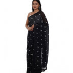 Midnight Black Linen Saree