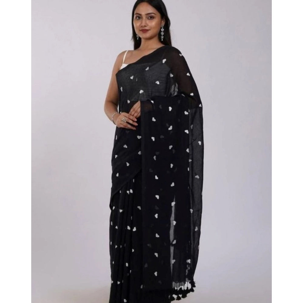 Midnight Black Linen Saree