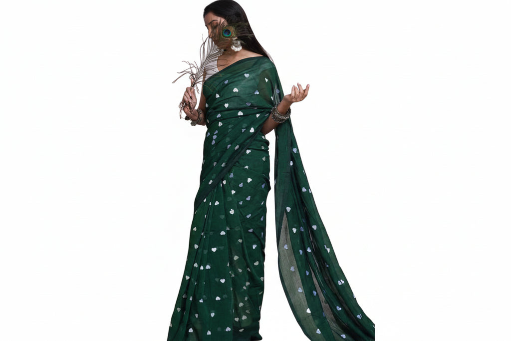 Linen Emerald Green Saree