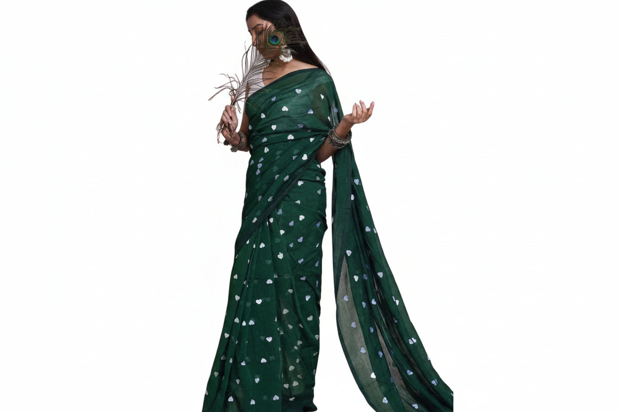 Linen Emerald Green Saree