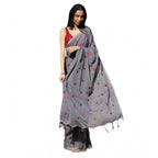 Misty Grey Linen Saree