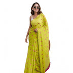 Lemon Green Heart Motif Saree