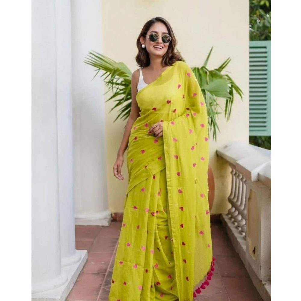 Lemon Green Heart Motif Saree