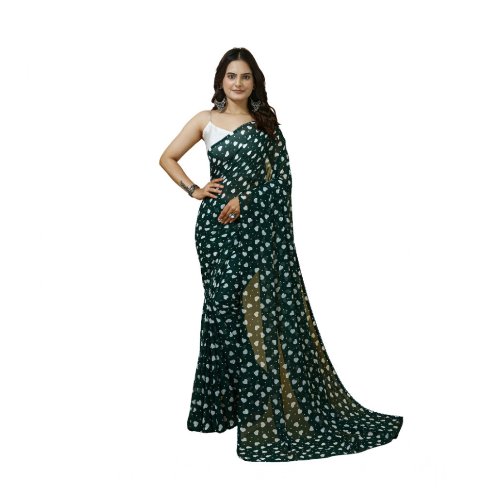 Bottle Green Heart Print Saree