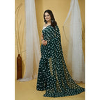 Bottle Green Heart Print Saree