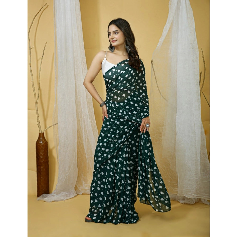 Bottle Green Heart Print Saree