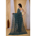 Bottle Green Heart Print Saree