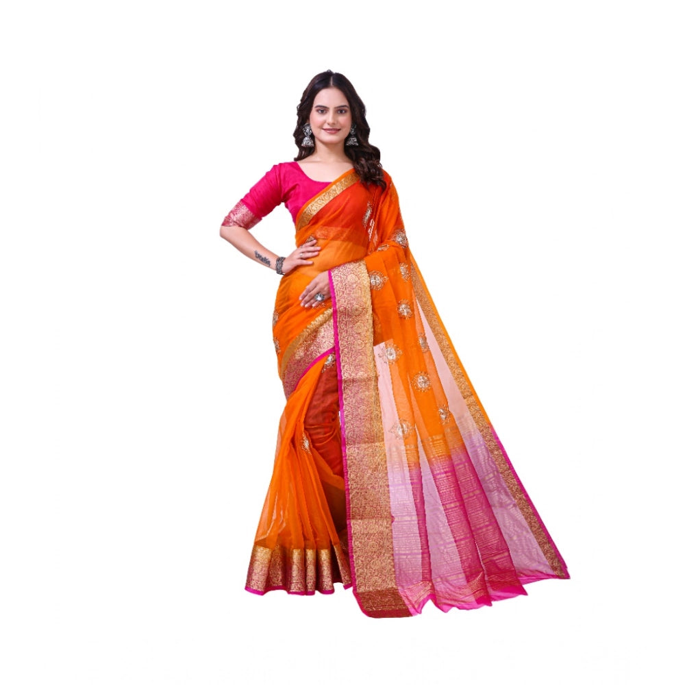 Orange & Pink Organza Saree