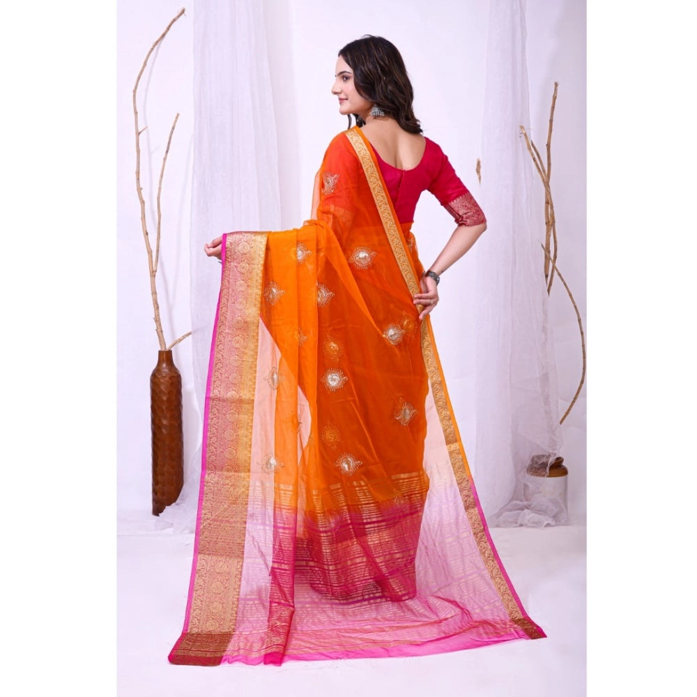 Orange & Pink Organza Saree