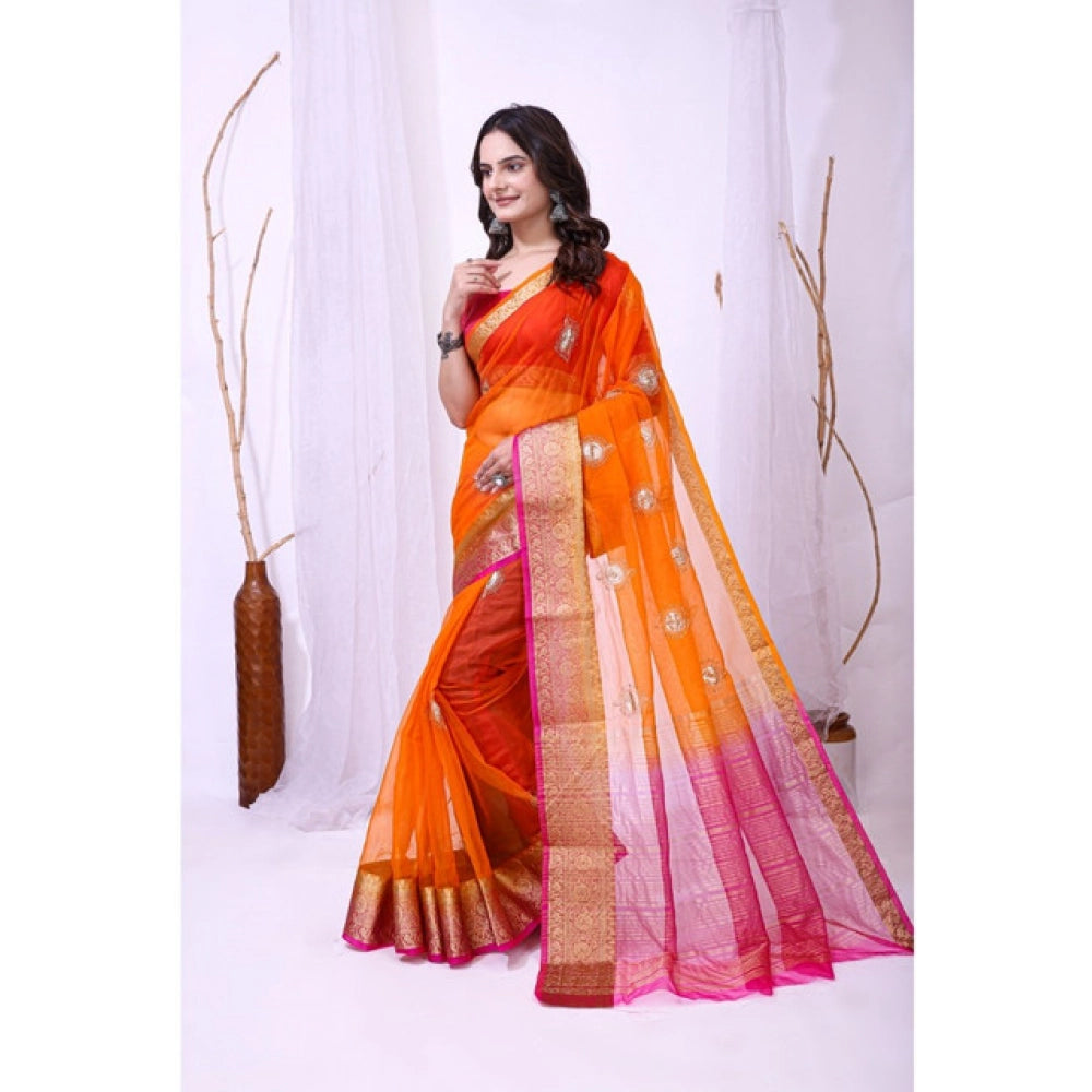 Orange & Pink Organza Saree