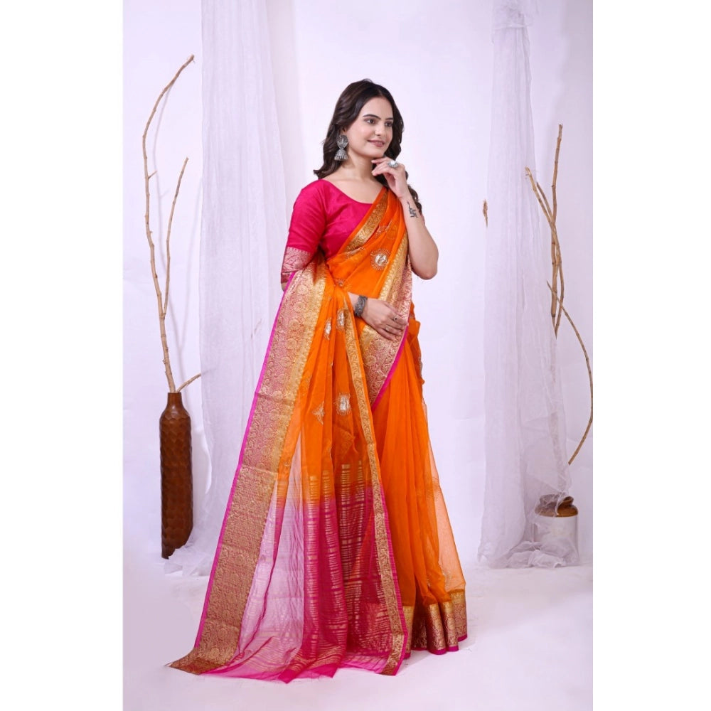 Orange & Pink Organza Saree