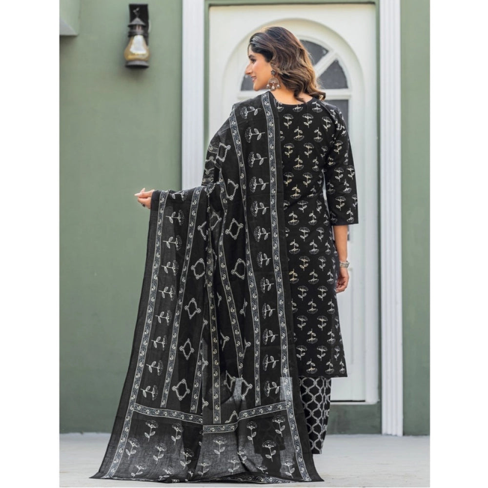 Black Floral Printed Kurta Set