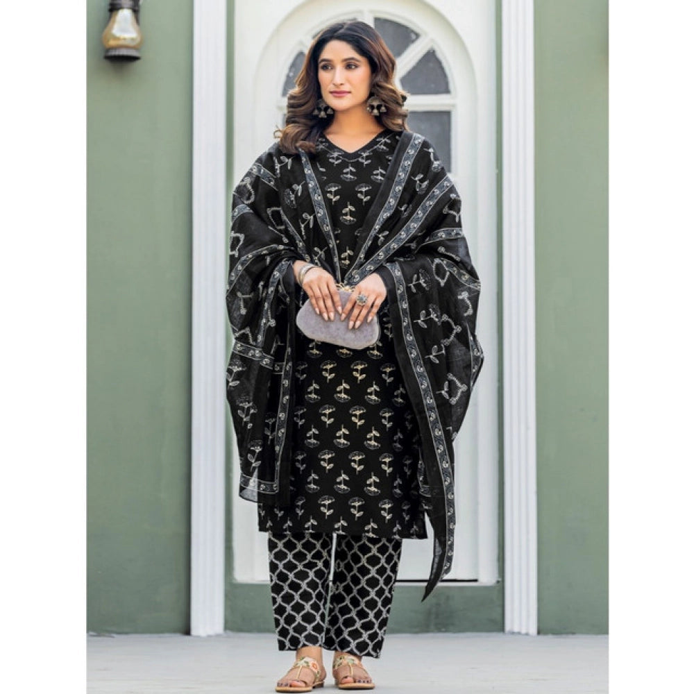 Black Floral Printed Kurta Set