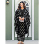 Black Floral Printed Kurta Set