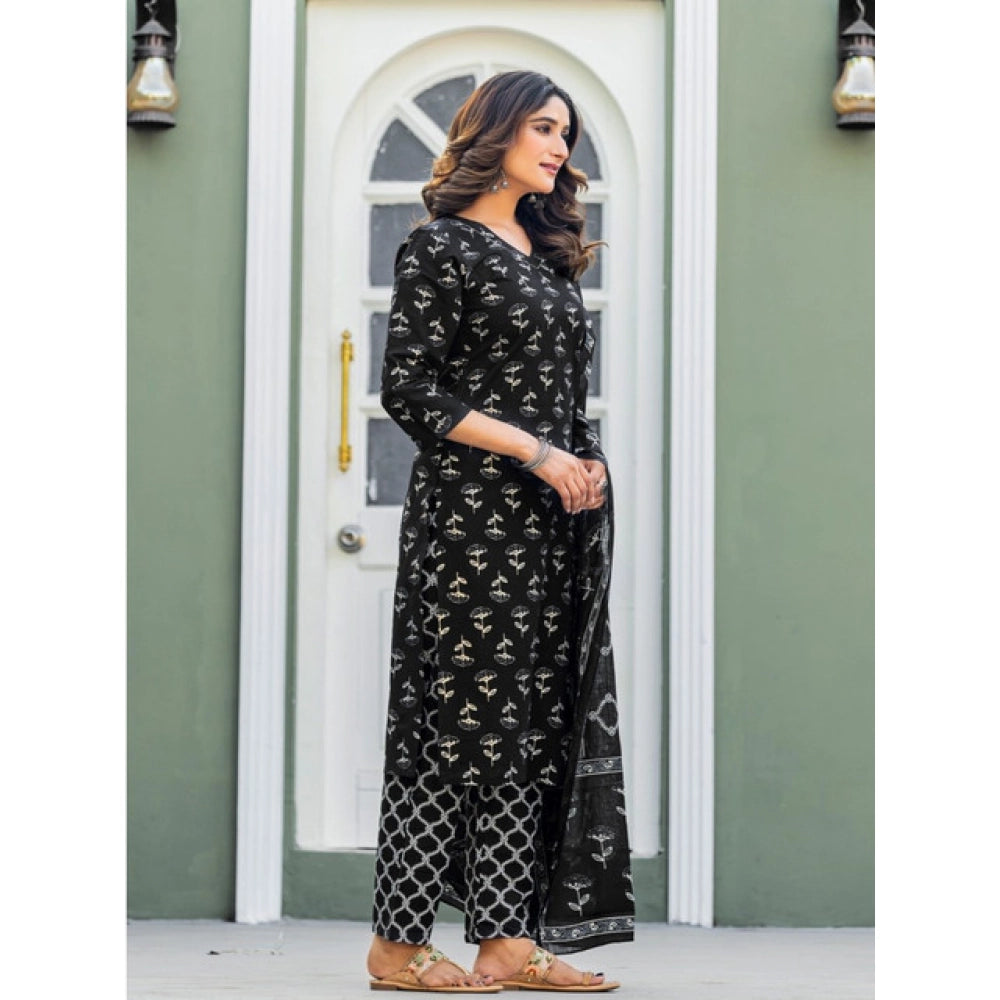 Black Floral Printed Kurta Set