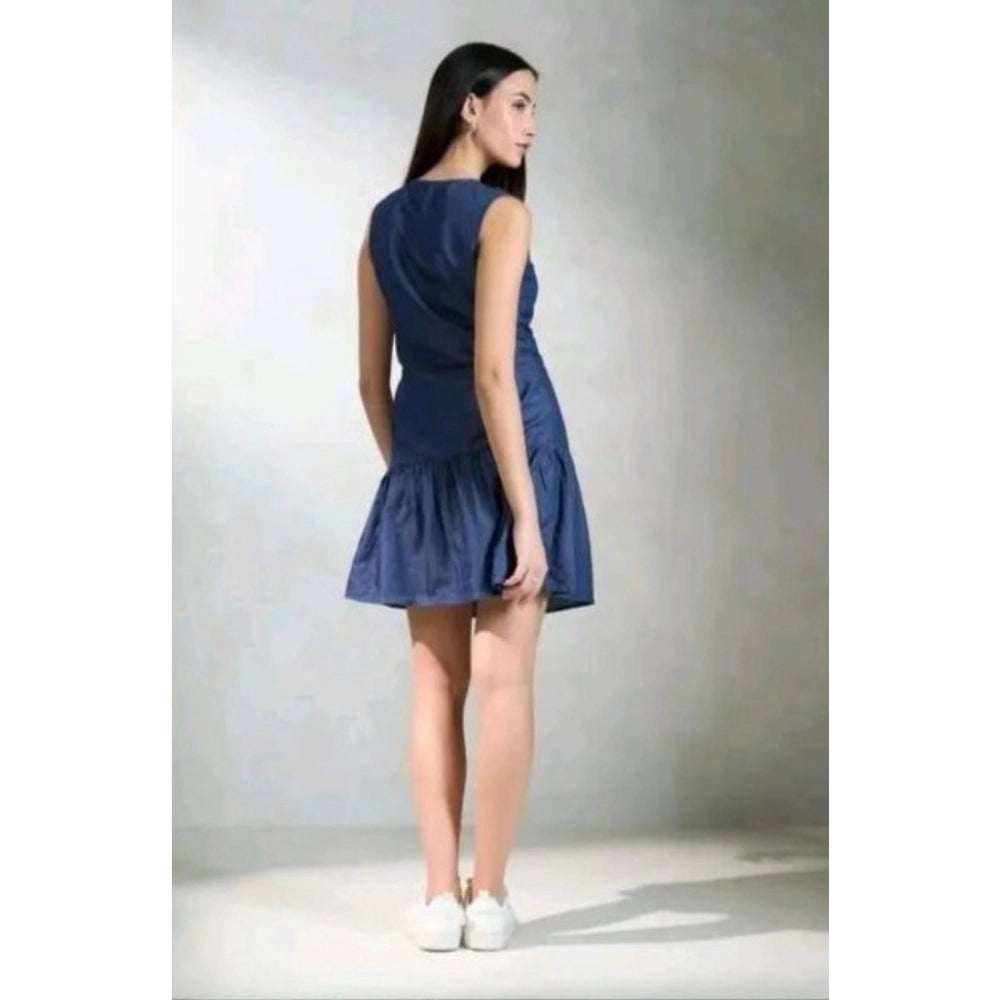 Casual Blue Denim Sleeveless Dress