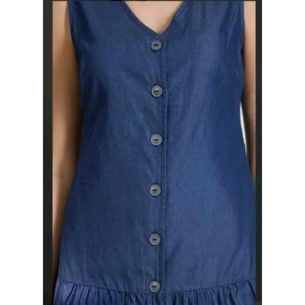 Casual Blue Denim Sleeveless Dress