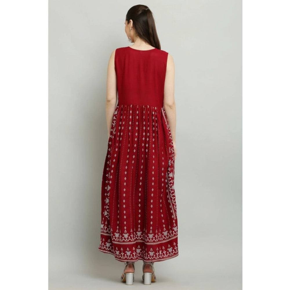 Maroon Sleeveless Rayon Kurti