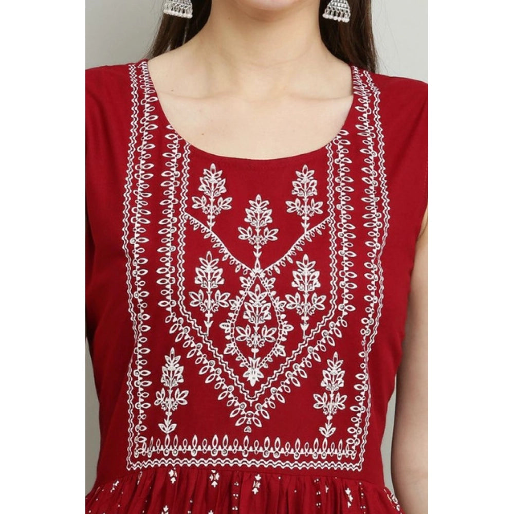 Maroon Sleeveless Rayon Kurti