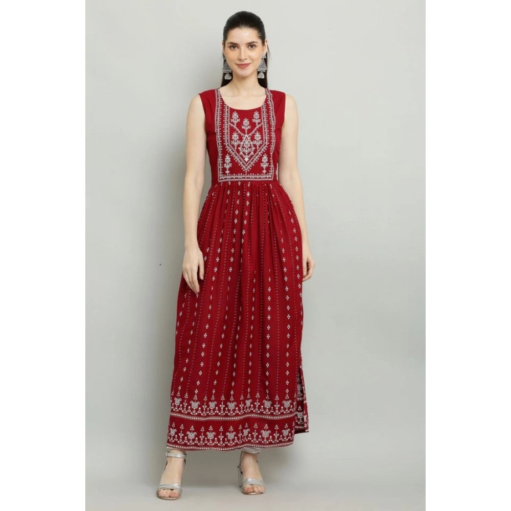 Maroon Sleeveless Rayon Kurti