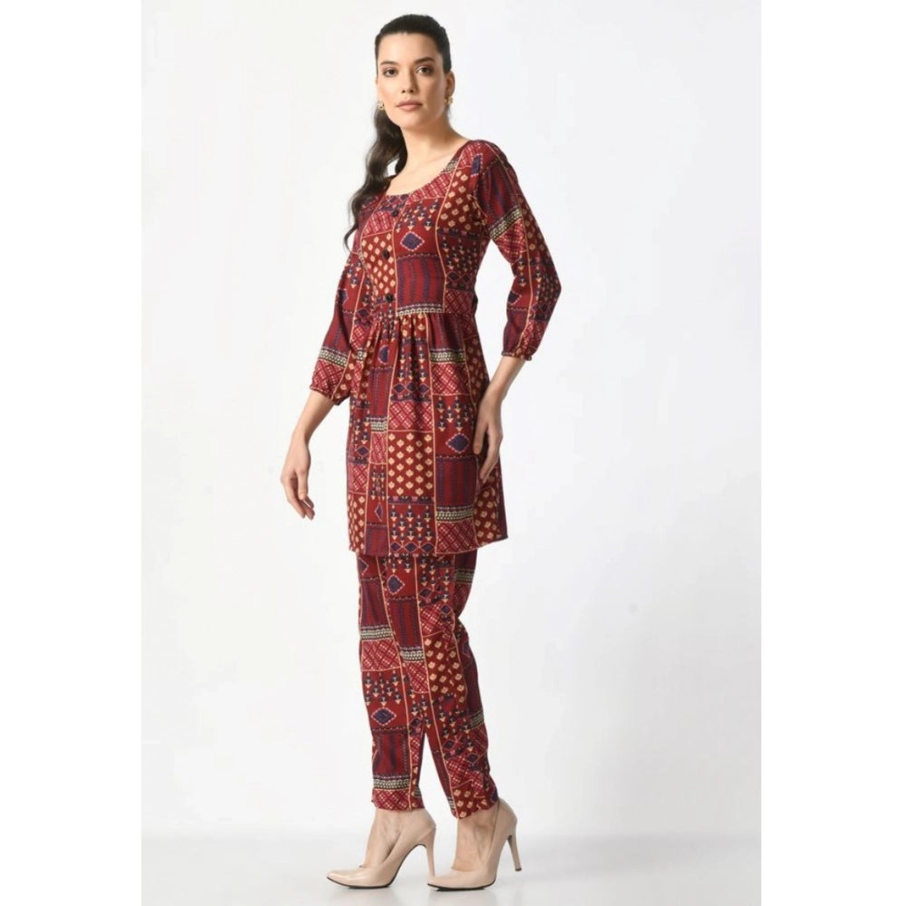 Maroon Crepe Co-ord Set