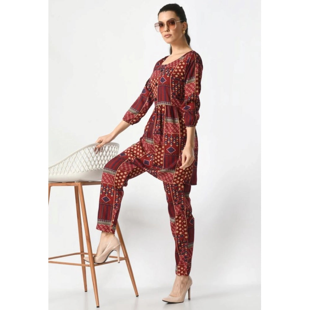 Maroon Crepe Co-ord Set