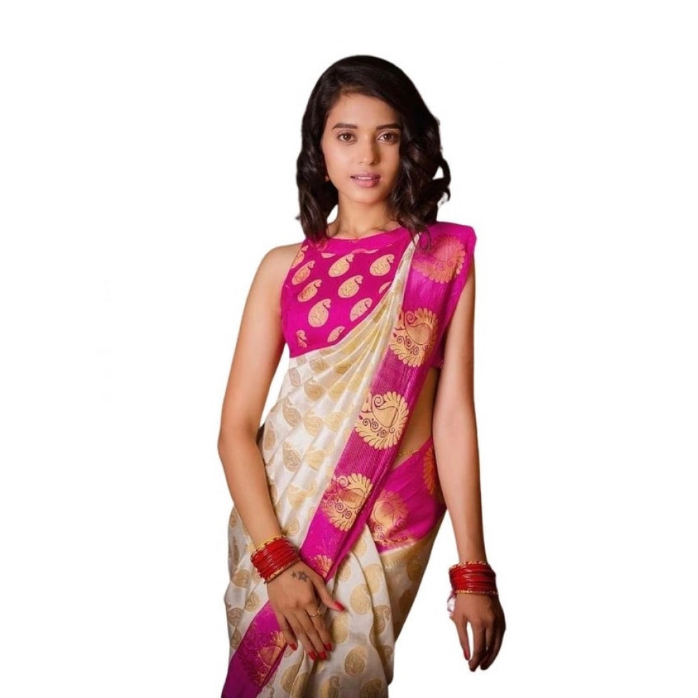 Ivory Bloom Soft Lichi Silk Saree