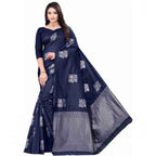 Printed Navy Blue Silk Saree