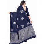 Printed Navy Blue Silk Saree