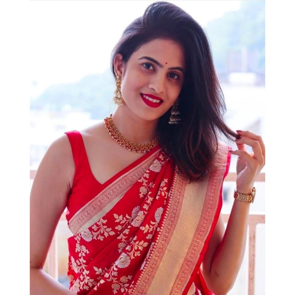 Red Soft Lichi Silk Printed Saree