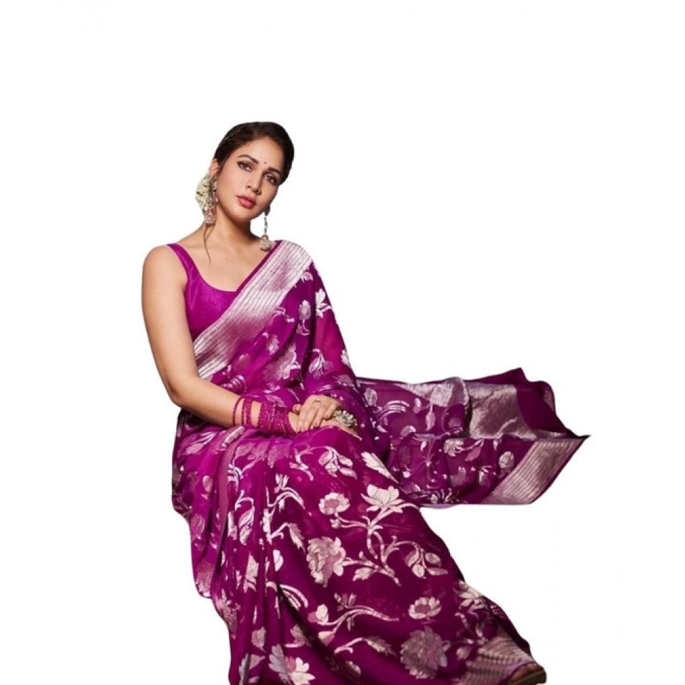 Purple Silk Printed Saree
