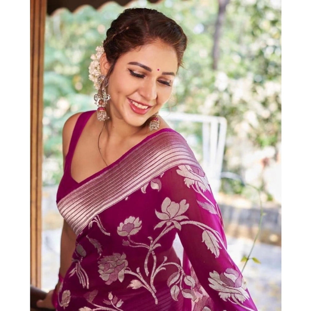 Purple Silk Printed Saree