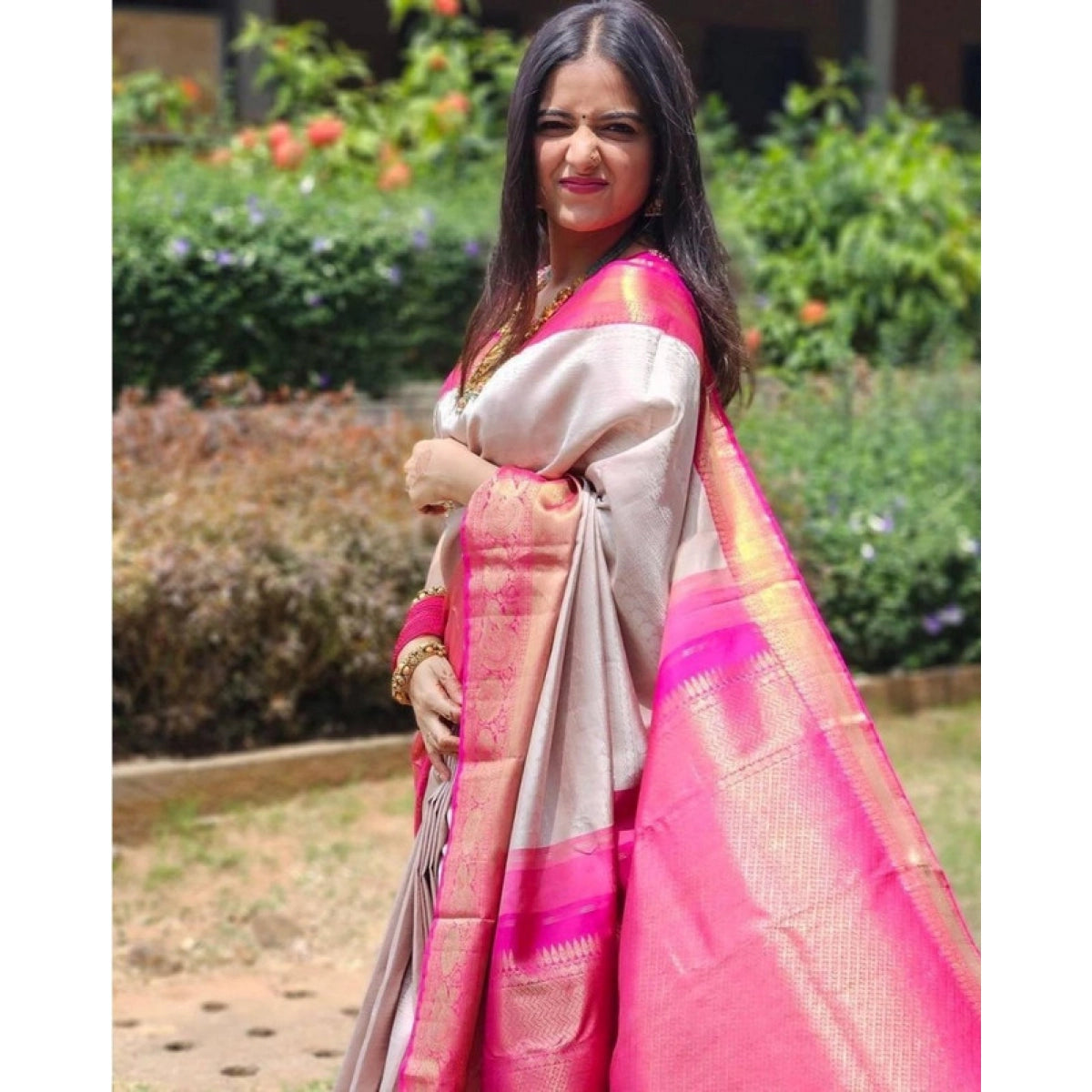 Silver-Grey Silk Saree