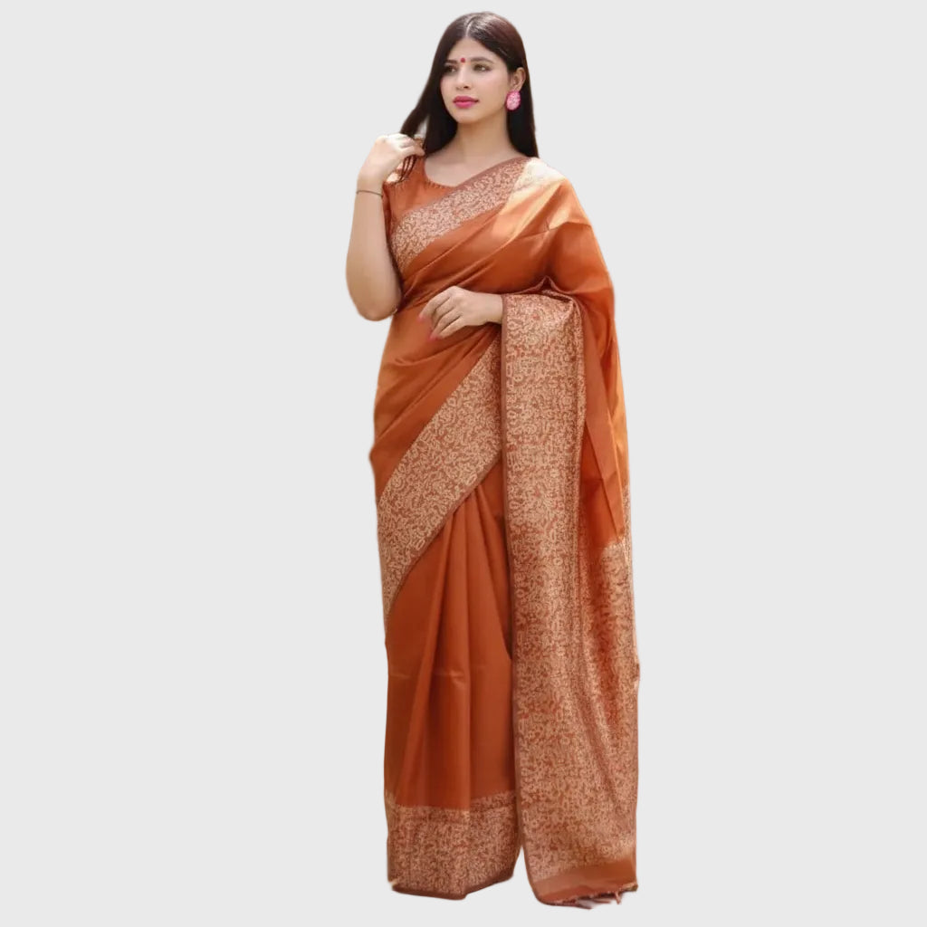Brown Soft Lichi Silk Saree